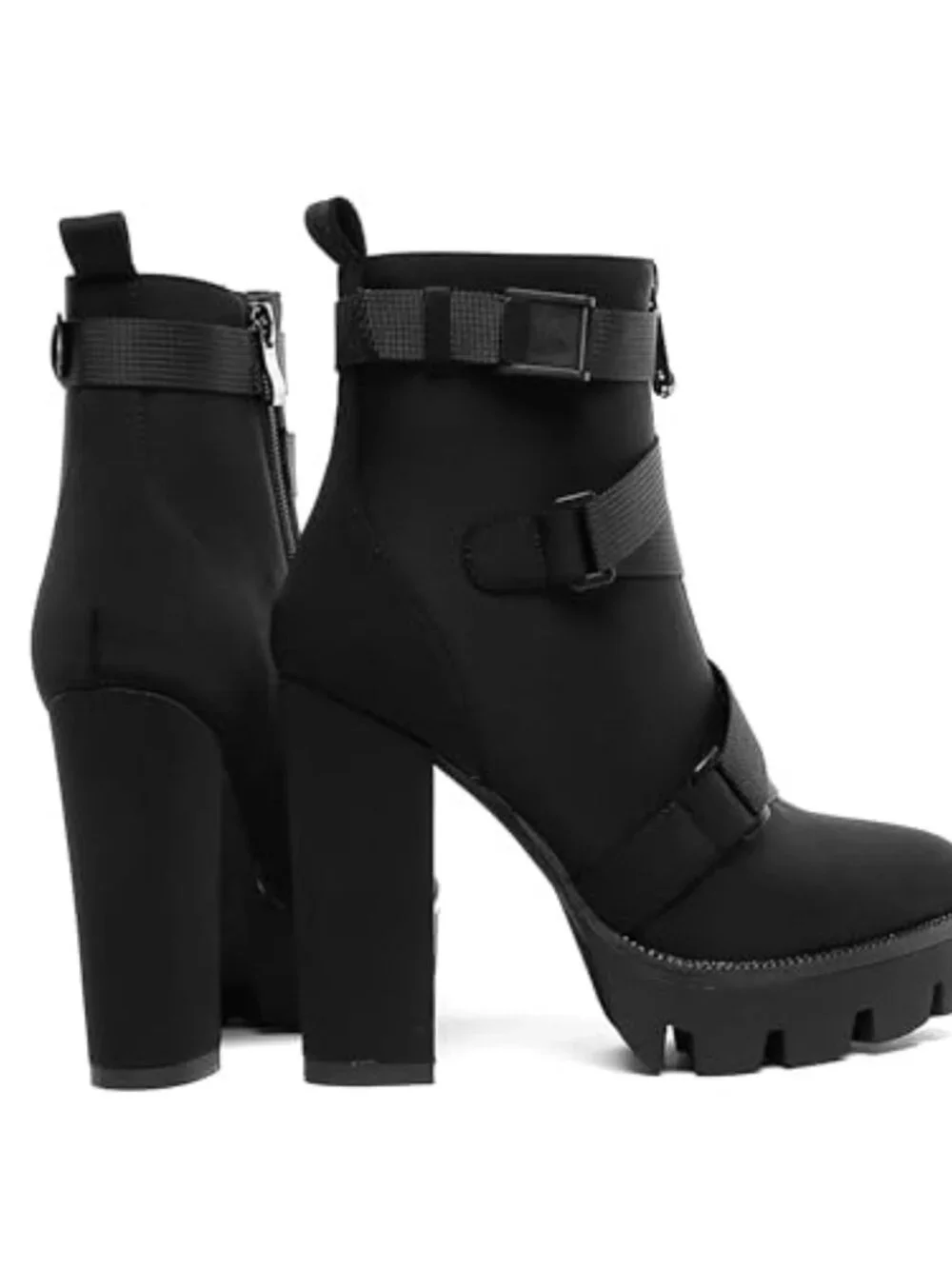 Chunky Heel Platform Booties Lace Up Side Zipper